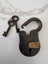 Decorative Medieval Iron and Brass Padlock with Two Working Keys