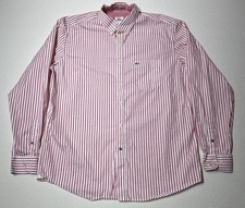Lacoste shirt 44 Long Sleeve Red Candy striped Button Down logo pocket crocodile