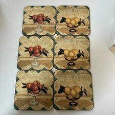 Produktbild - 6er Set Pimpernel Untersetzer Coasters Citrus Fruits Kork Vintage England OVP
