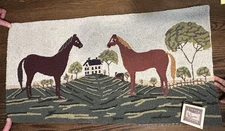 VTG Warren Kimble Hooked Horse Art Rug Wall Hangings 18" x 36"
