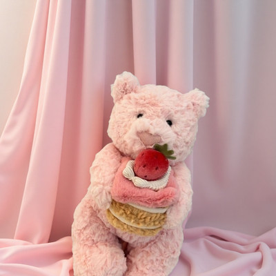 Jellycat Cafe Leola Pink Bear & Strawberry Cake Soft Plush Toy