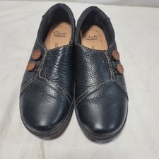 Clarks Collection Black Leather Slip On Loafers Comfort Shoes Women 7M