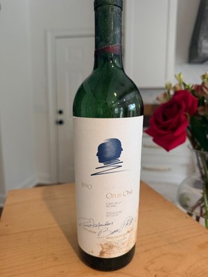 1990 Opus One Empty Bottle NO Cork Napa Valley Mondavi Unrinsed with PAPER, Two
