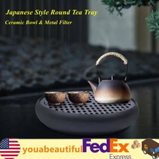 Classic Round Pottery Tea Tray Home Office Gongfu Tea Serving Table Filter Plate