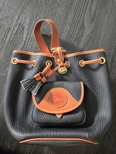 VINTAGE Dooney & Bourke AWL Black Tan Pebble Leather Drawstring Bucket Bag Purse