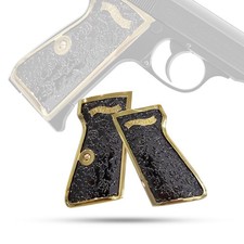 Custom Metal Grips for Walther PPK  PPK-S, Scroll Engraved Grip Panels with Bla
