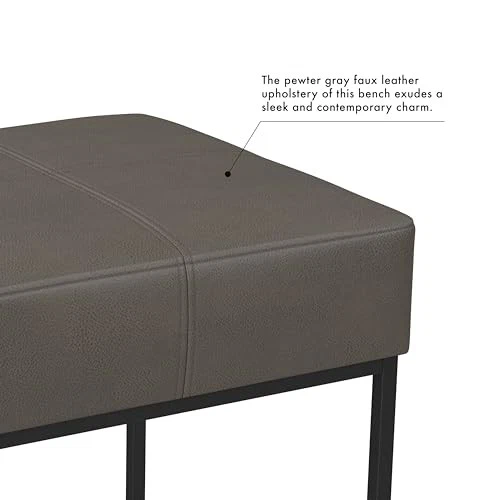 Large Pewter Gray Faux Leather Ottoman Bench with Metal Base 28x28 Inches - Image 4 of 4