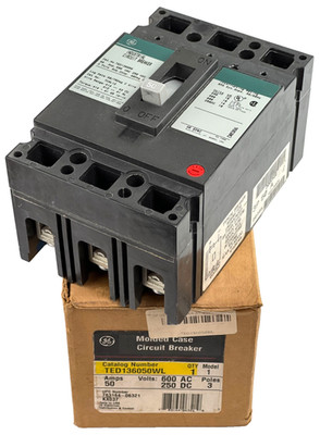 GE TED136050WL 50 Amp 3 Pole Circuit Breaker 600V 3P 50A   NEW WEAR READ