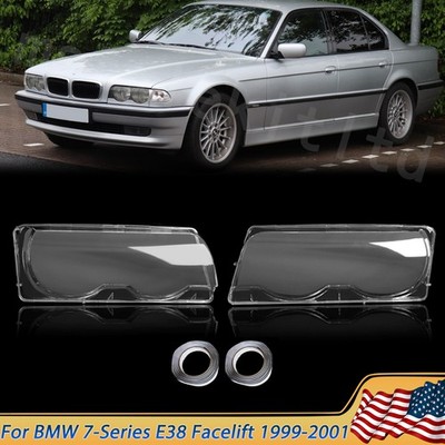 For BMW 7-Series E38 Facelift 1999-2001 Front Headlight Lens Cover Shell Pair