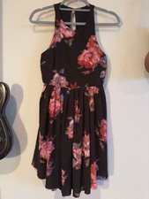 Free People High Neck Halter Black Floral A-Line Dress 