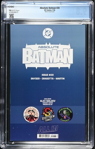 ABSOLUTE BATMAN #20 CGC 9.8-Alex Maleev -Prestos Comics (Limited 1000 ...