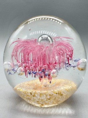 VINTAGE KUNST GLAS BRIEFBESCHWERER ROSA WEIDE BAUM KONTROLLIERTE BLASEN GOLDFLECK ORB