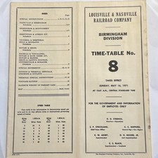 Louisville & Nashville Railroad Company Timetable #8 Birmingham Division 1971