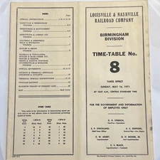Louisville & Nashville Railroad Company Timetable #8 Birmingham Division 1971