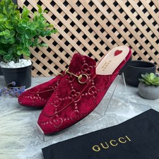 Gucci Princetown Horsebit GG Monogram Mule Red Velour 8 US or 38 EUR or 5 UK