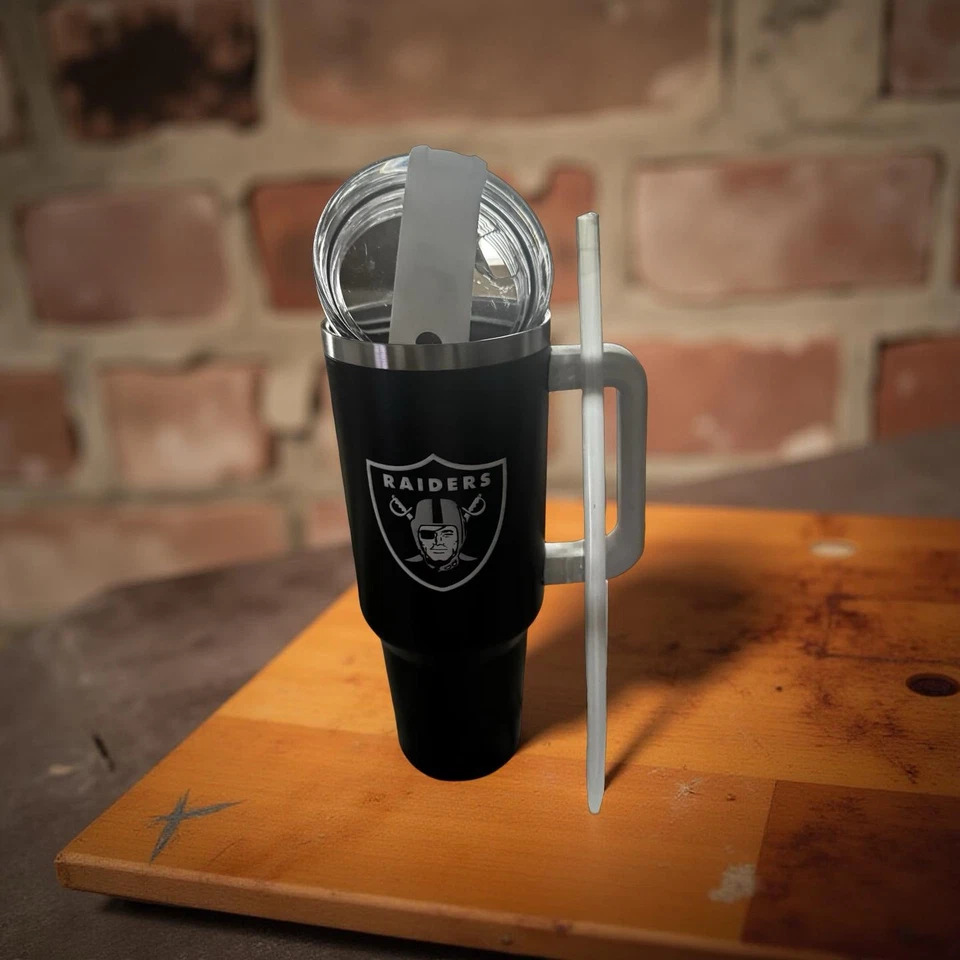 Taza térmica Raiders blanca y negra 40 OZ NFL con pajita lavable Foto 4 de 4