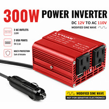 300W Car Inverter 12V to 110V AC Power Outlet Converter Road Trip Camping Tool