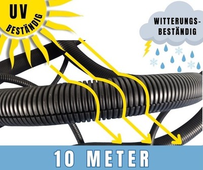 10m UV Wellrohr geschlitzt UV- beständig Solar PV Kabelschutz Dach Garten Balkon