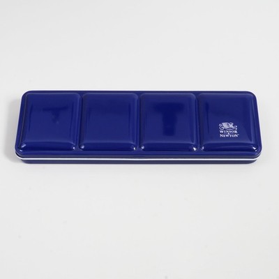 Winsor & Newton Empty Watercolor Metal Palette Tin 24 Half Pans Black Blue White