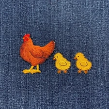 3-Pack Hen & Chicks Applique Patch Set - Embroidered Chicken Farm Animal Badges