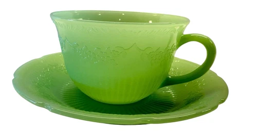 Rare Unmarked Fire-King Jadeite Alice Cup and Saucer Set - Mint Condition