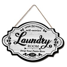 Jetec Vintage Wood Laundry Room Decor Hanging Wall Sign Door Sign White