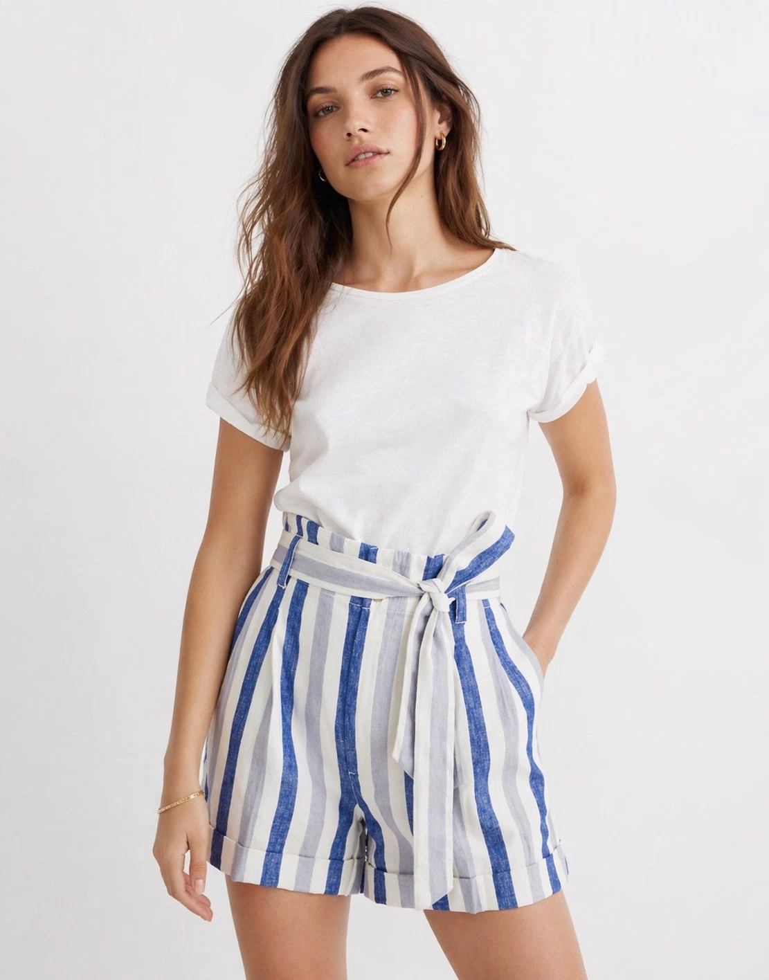 Madewell Linen Cotton Blend Paper Bag Shorts Size 10 Tie Waist