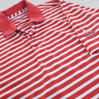 Ashworth Men's Polo Shirt Size M Orangey Red White Stripe Sultans Run Golf Logo