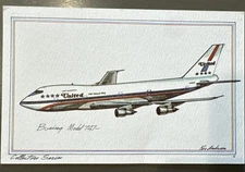 1973 Boeing 747 Vintage Postcard United Airlines Collector's Series Aviation Art