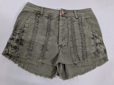 Free People 4 Olive Green Moss Great Expectations Lace Boho Casual Denim Shorts