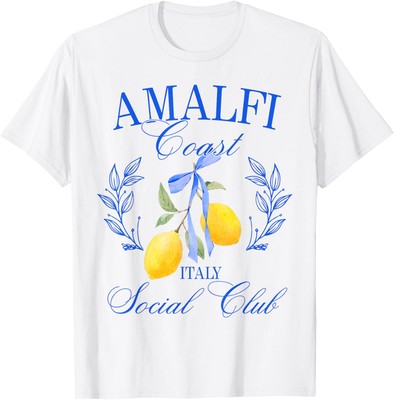 Retro Amalfi Italy Coast Blue Coquette Bow Lemon Travel T-Shirt