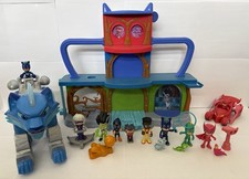 PJ Masks Lot: HQ Playset, Roar Power Cat, Owlette Deluxe Vehicle, and 18 Figures
