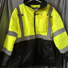 Hi Vis Class 3 Safety Work Coat JacketStyle 333-1740 Mens Size M Hood Reflective