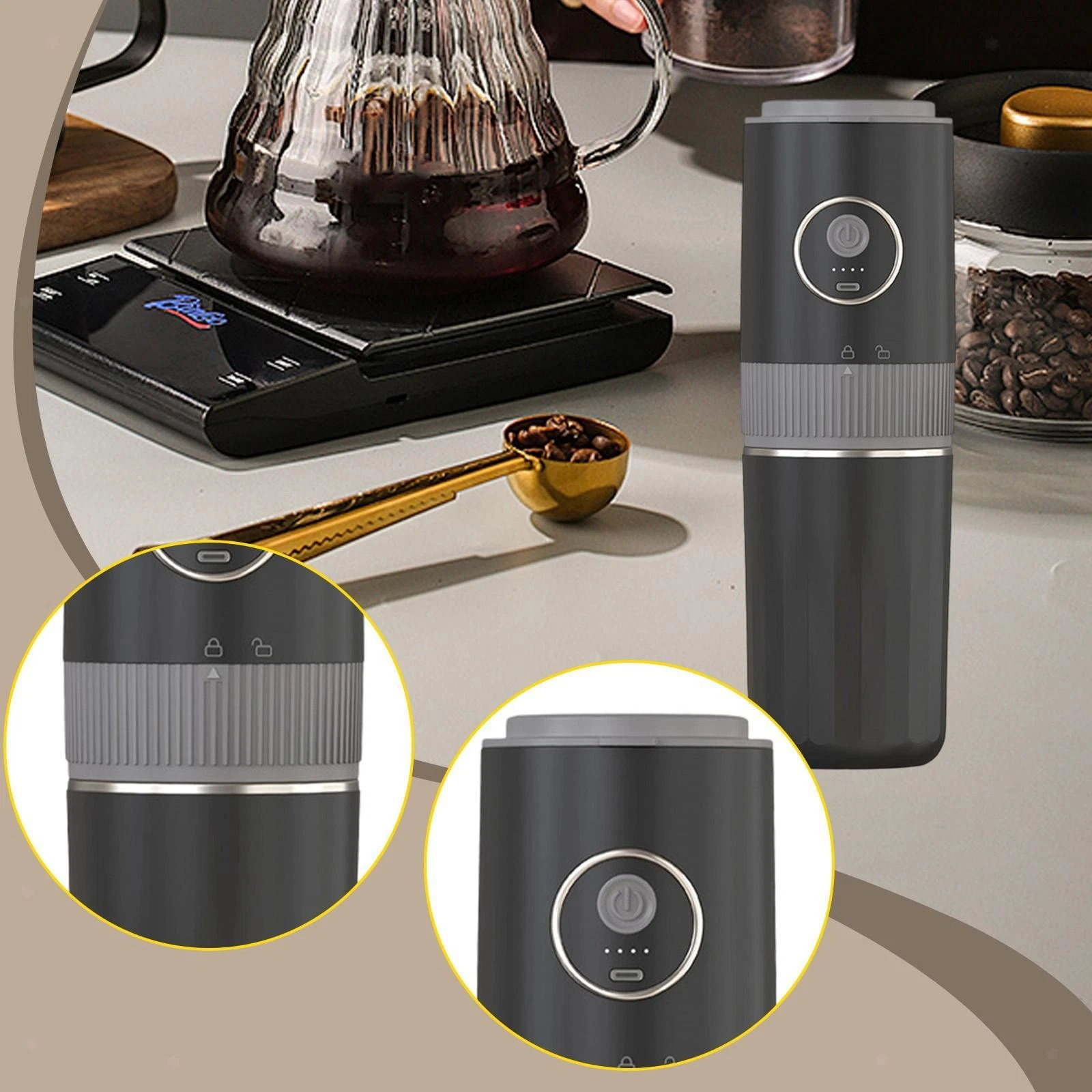 Portable Coffee Maker Electric Coffee Grinder for Fishing Camping Picnic
