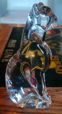 Vintage Clear Glass Cat Figurine Taiwan 6  Tall