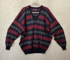 Pringle Men Sweater Extra Large Red Plaid 100 Lambs Wool Knitted Pullover Fit