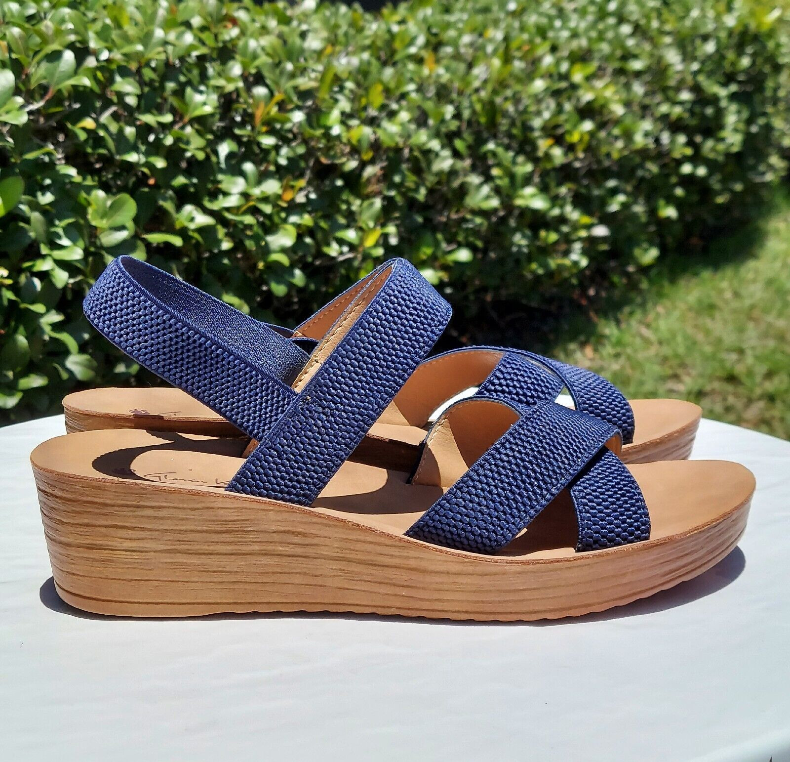 Gloria Vanderbilt Ingrid Platform Wedge Sandals Strappy Stretch Blue Womens 8