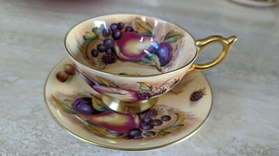 Vintage NEW Aynsley Orchard Fruit Signed N. Brunt Cup and Saucer Set England