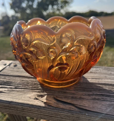 Fenton Art Glass Amber Cameo Opalescent Lily of the Valley Rose Bowl