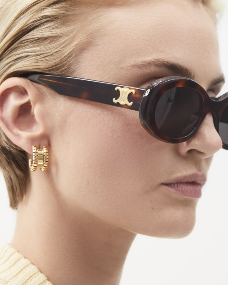 Celine CL40194U 53A Triomphe Oval Women Sunglasses Havana Gold Grey Authentic eBay