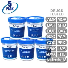 NEW Mintegrity Drug Test 14-Panel T-Cup Urine Home Kit 5-Pack #MI-TDOA-1145A3