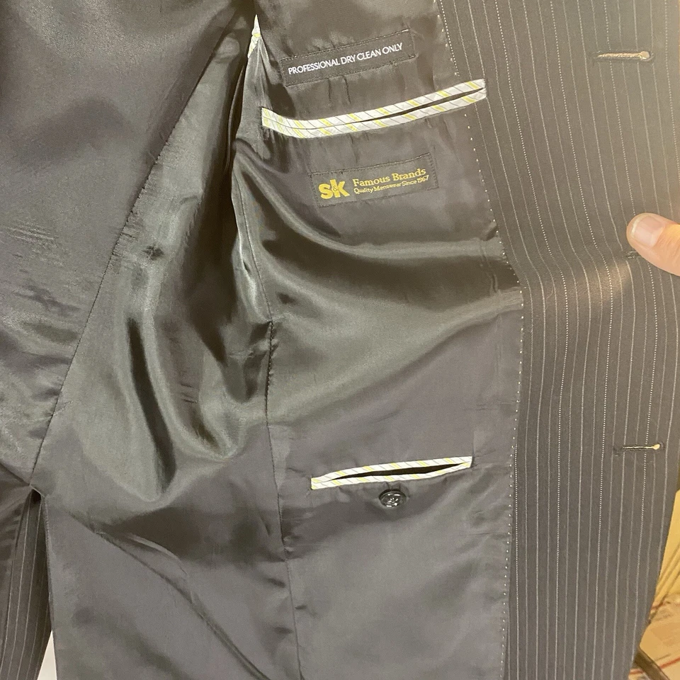 Jones New York 40R 32W Para Hombres Azul Marino A Rayas 2 Piezas Traje Chaqueta Pantalones Usado en Excelente Condición Foto 3 de 4