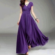 New V-neck short-sleeved Bohemian chiffon cinched-waist dress