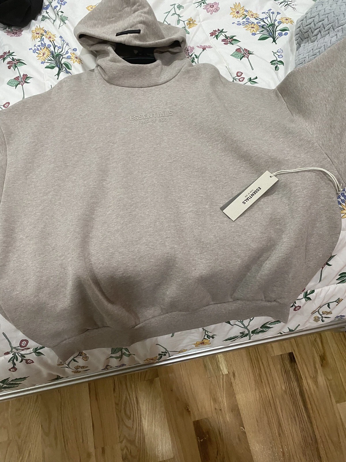 Felpa con cappuccio applicata logo oversize applicato misto cotone Fear Of God Essentials beige
