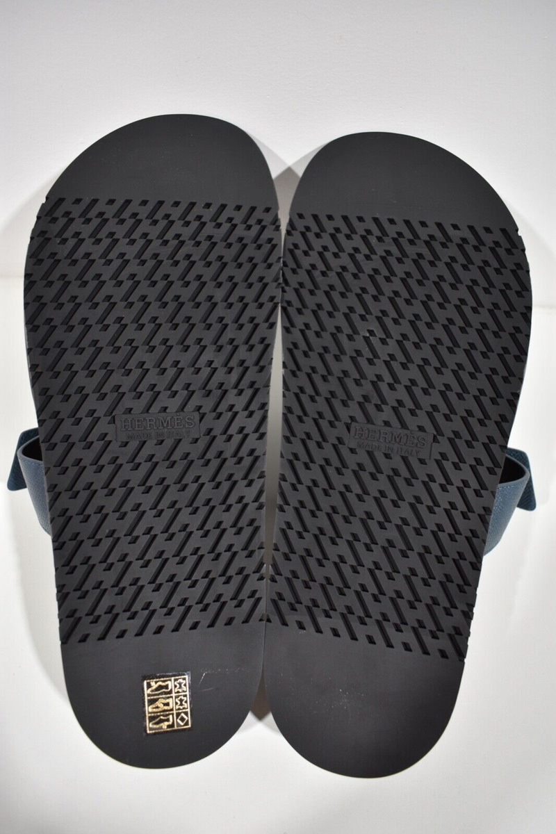 Hermes Chypre Sandal Mens Black Blue H Logo Strap Slide Slip  display picture 1