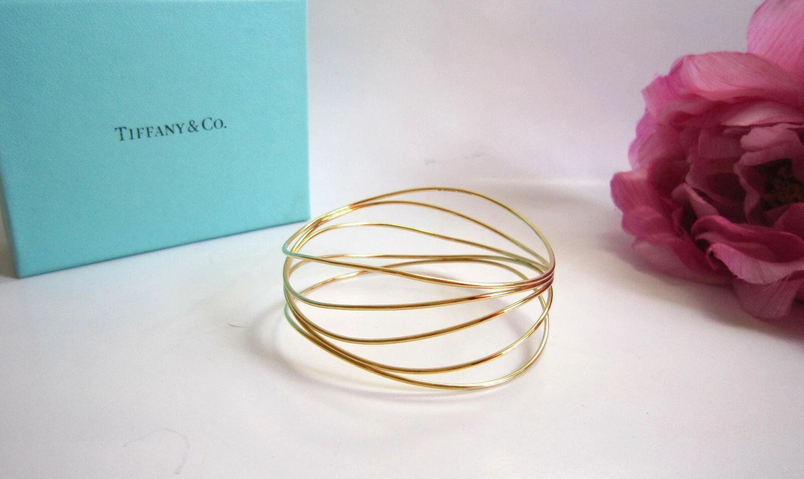 Tiffany & Co Elsa Peretti 5 row Wave bangle bracelet.18ct yellow gold.1 auth.