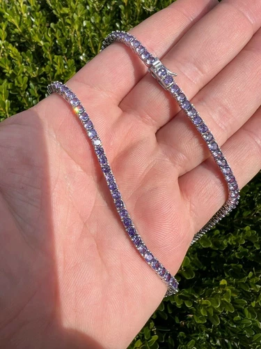 Tennis Chain 3mm Real 925 Sterling Silver Purple Simulated Amethyst CZ Necklace image 12