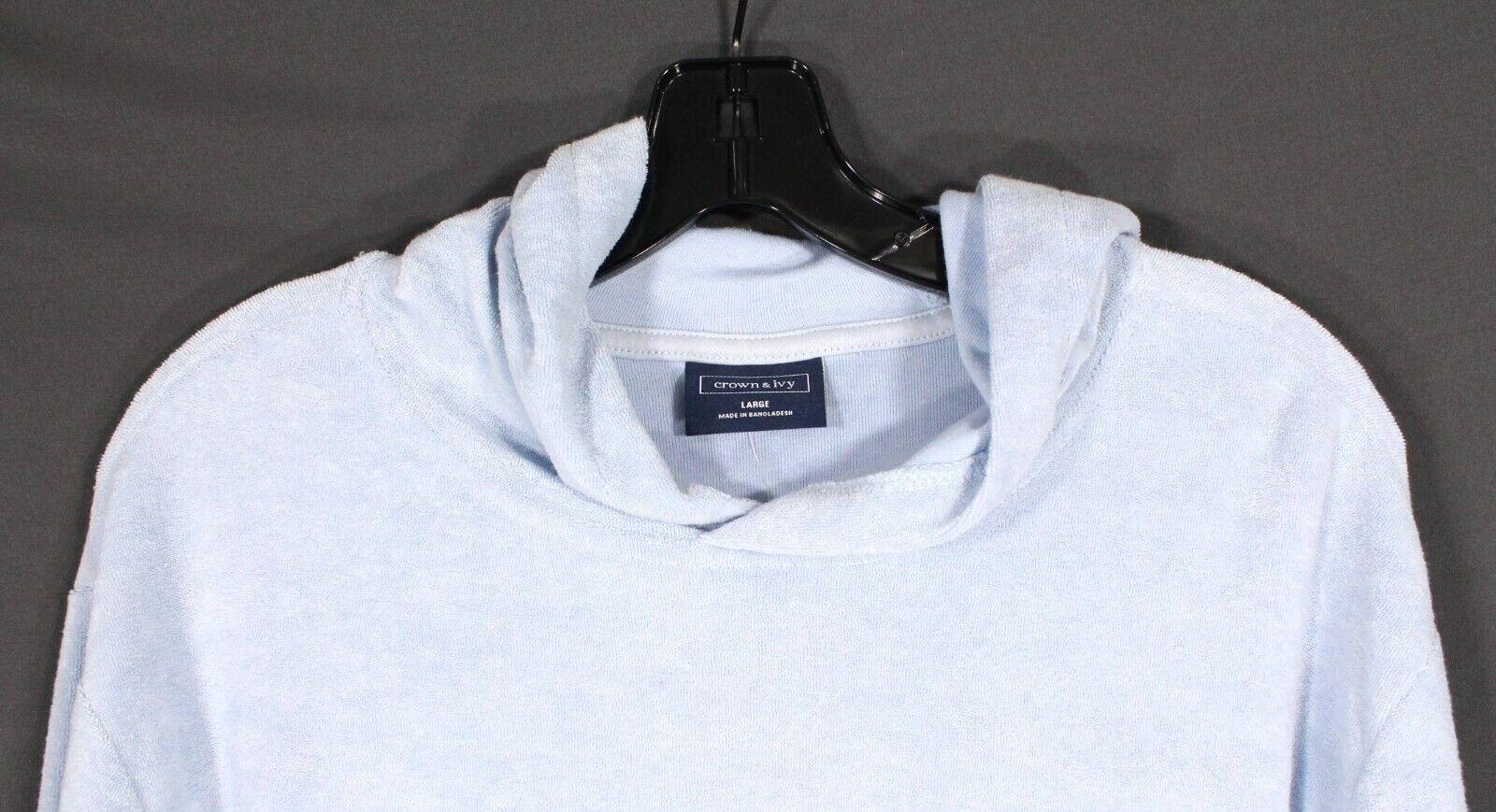 NWT CROWN & IVY Jazz Blue TERRY CLOTH Logo L/S Pullover HOODIE SWEATSHIRT Sz L