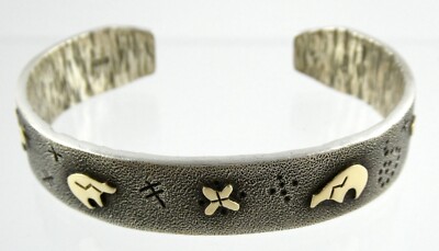 Kee Yazzie Sterling Silver and 14k Gold Petroglyph Cuff Bracelet