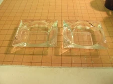 Set of 2 Square Clear Glass Ashtray 6" Vintage with Corner Notches Very Heavy!